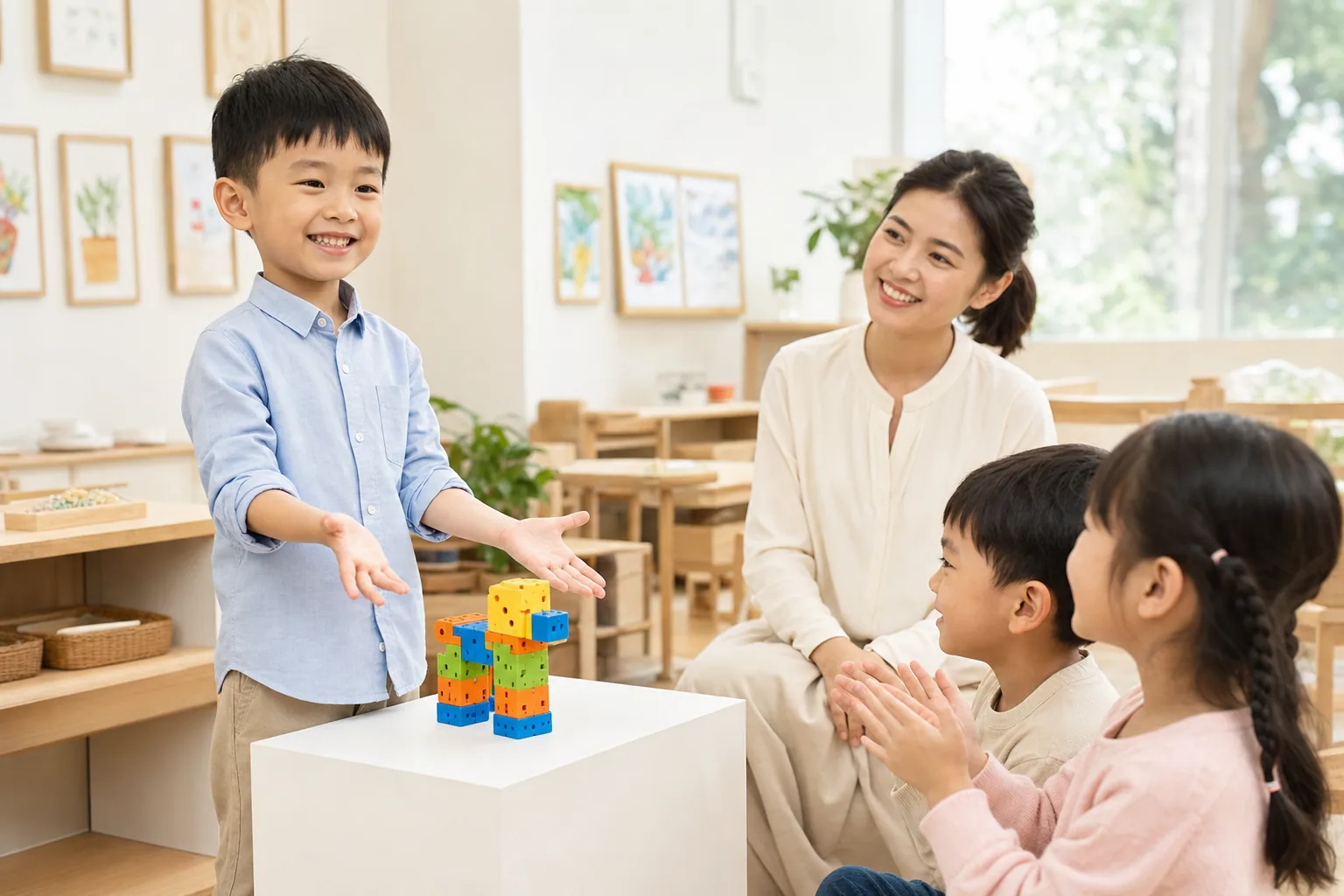孩子自信分享自己完成的作品