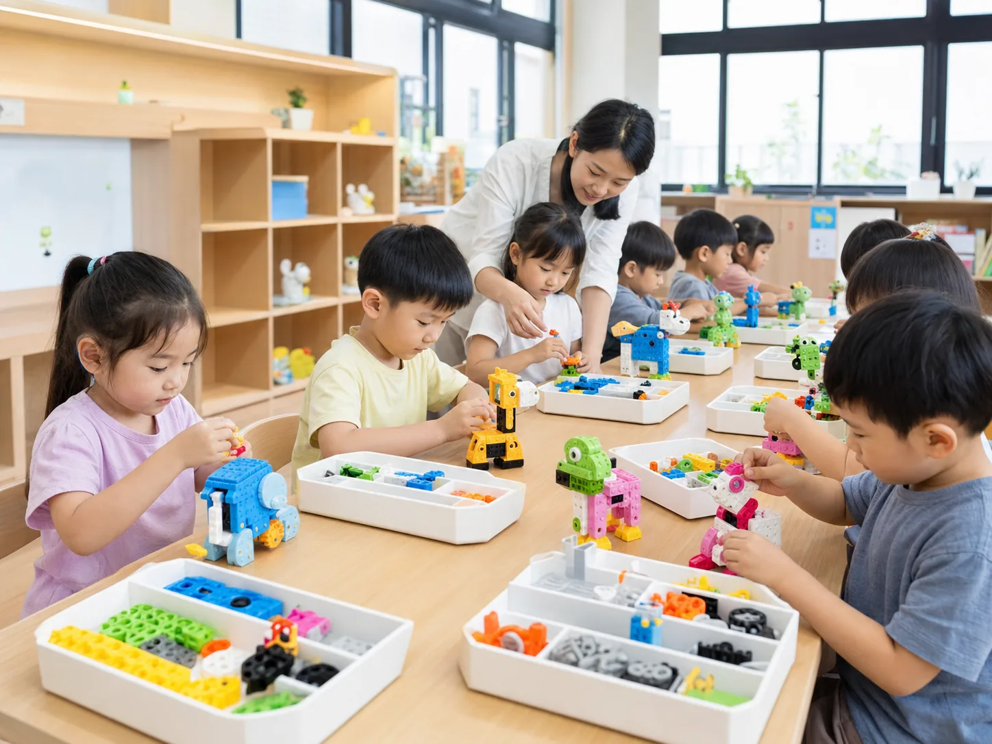 每位幼兒使用自己的一套教具獨立建造作品